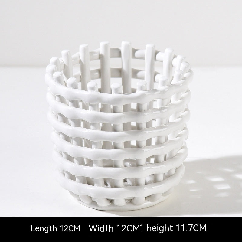 Ceramic Storage Basket Hand-woven Make-up Pen Container Ceramic Storage Basket Hand-woven Make-up Pen Container